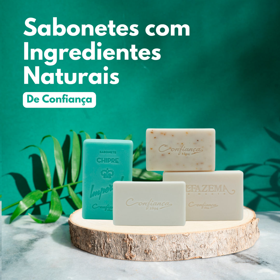 Kit Skincare de sabonetes: Surpreenda com o nosso pacote de sabonetes com ingredientes naturais para mãos, rosto e corpo. Faça da rotina de cuidados pessoais com os nossos sabonetes! Sabonete de Algas, Sabonete de Leite de Burra, Sabonete de Alfazema do Monte e Sabonete de Chipre Imperial.